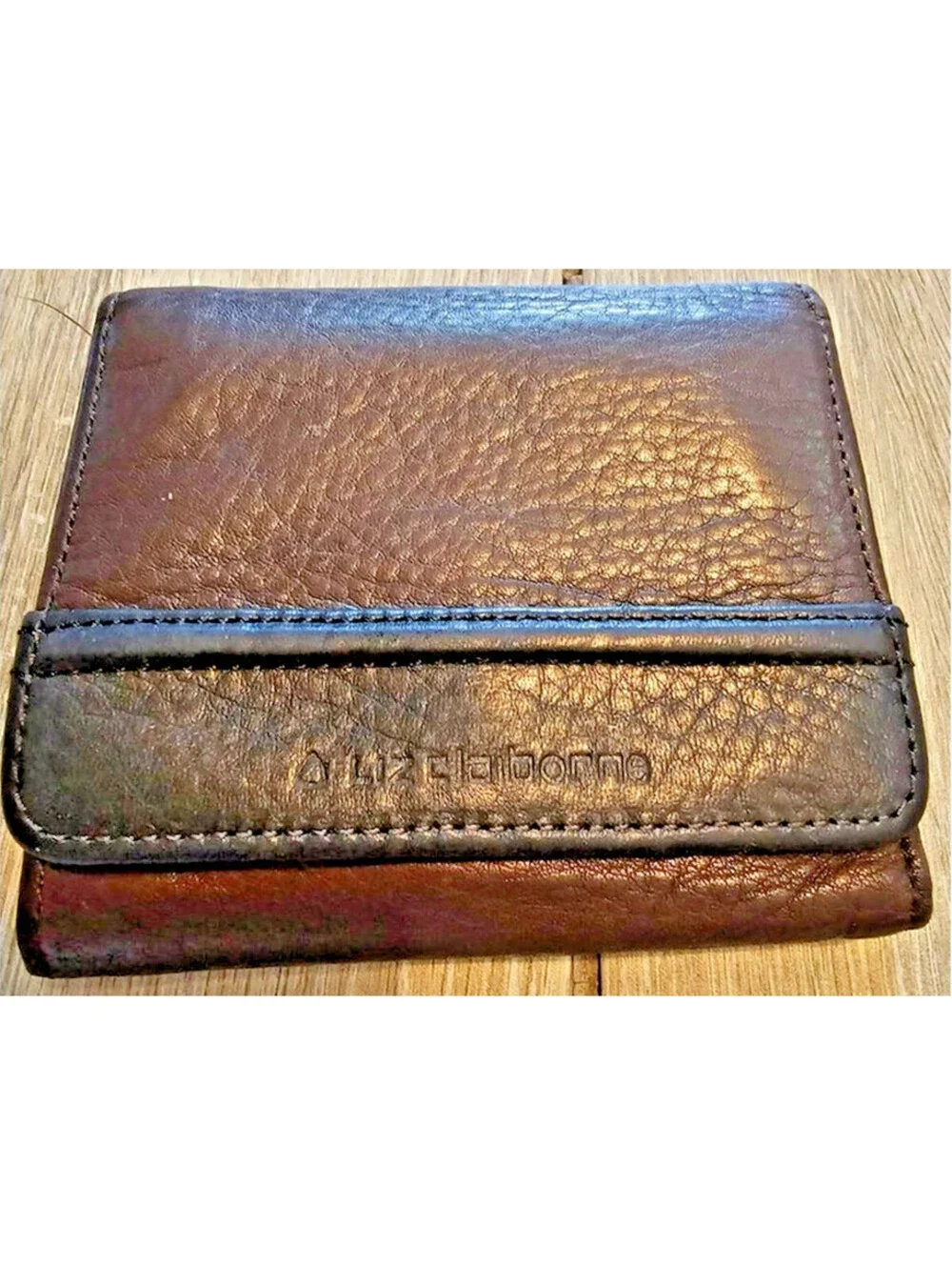 Vintage Liz Claiborne Brown Leather Wallet Snap Closure Multi Compartment